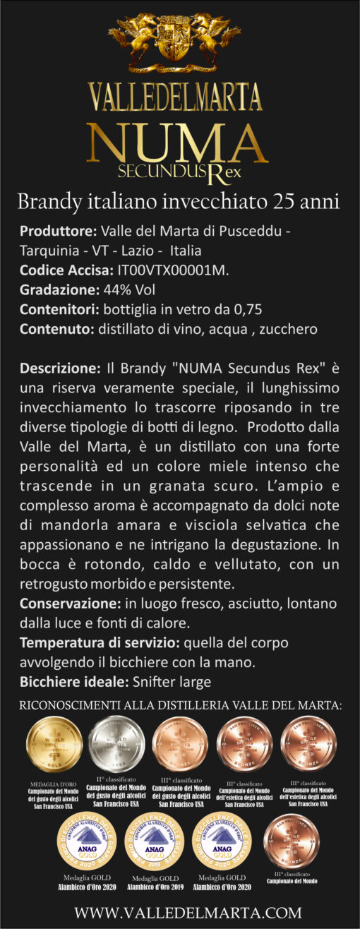 Italian Brandy "NUMA Secundus Rex" 75 cl. - 44 % abv - Image 2